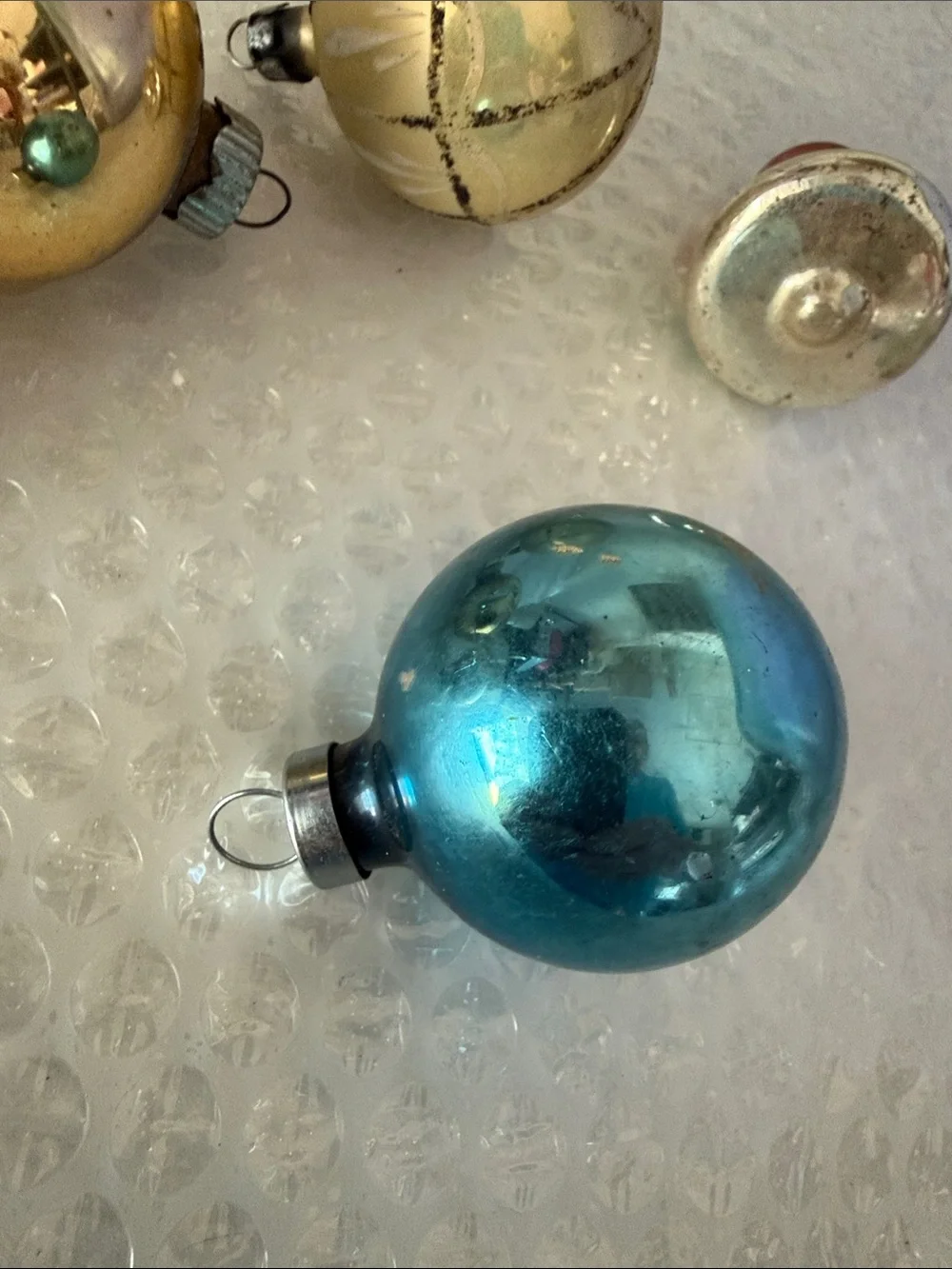 Vintage Glass Holiday Ornament Set - Assorted Colors, 5 total pieces.